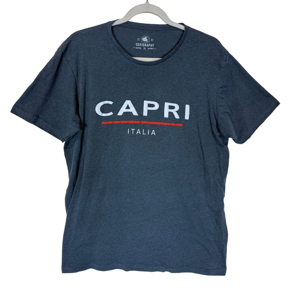 Serigraphy JHK Capri Italy T Shirt Mens XL Navy‎ Blue Cotton Round Neck Comfort